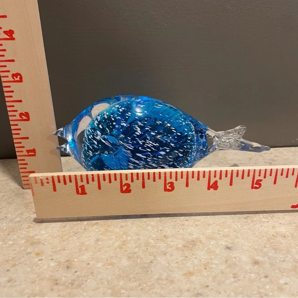 Vintage Swedish Blown Glass Puffer Fish Blue White Sommerso Figurine Paperweight - Picture 11 of 11